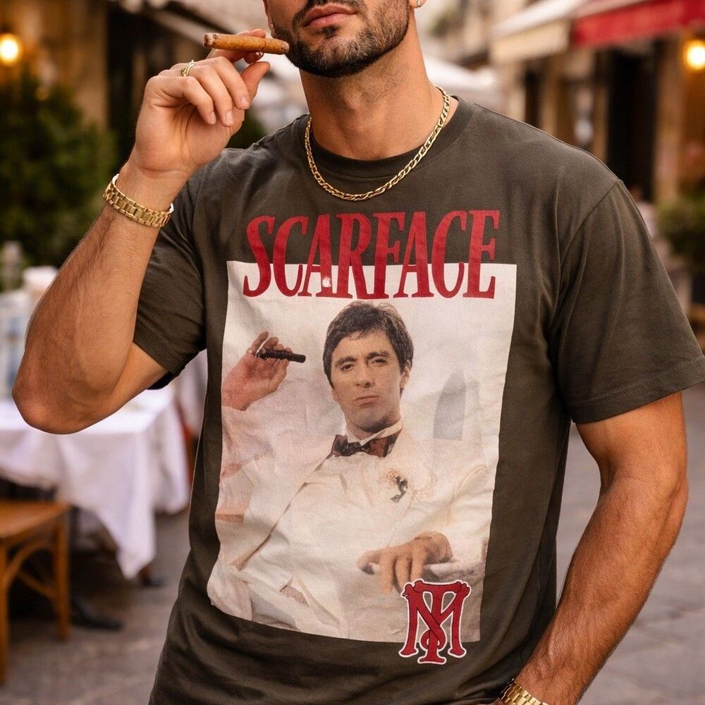 Reason Clothing Scarface Tony Montana T-Shirt Olive Green Unisex Adult Medium
